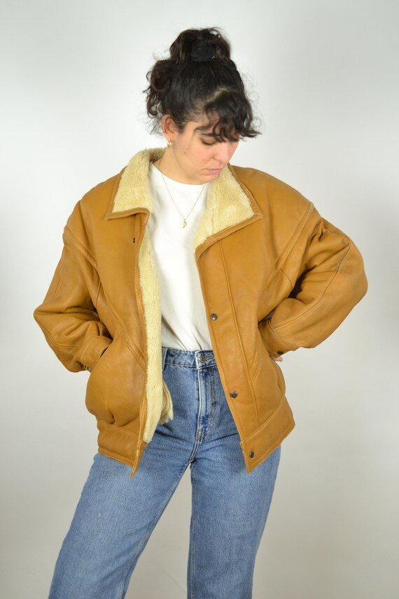 REAL 70s Sheepskin Vintage Bomber Jacket 70s Orang