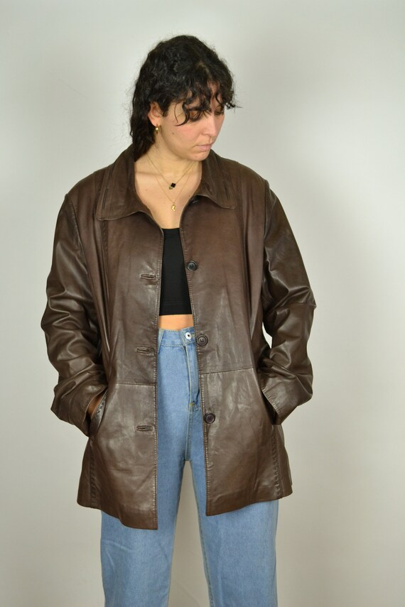 Vintage Y2K - Long Brown Trench Jacket - Size M -