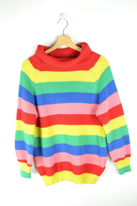 Multicolored High Collar Knit Sweater 90s Aestheti