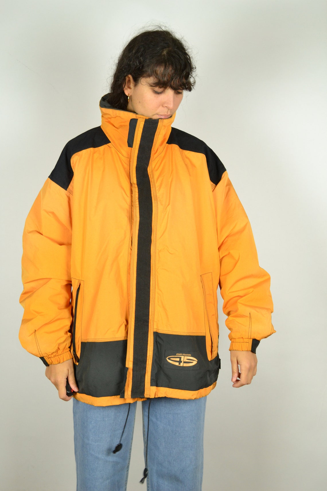 neon orange ski jacket