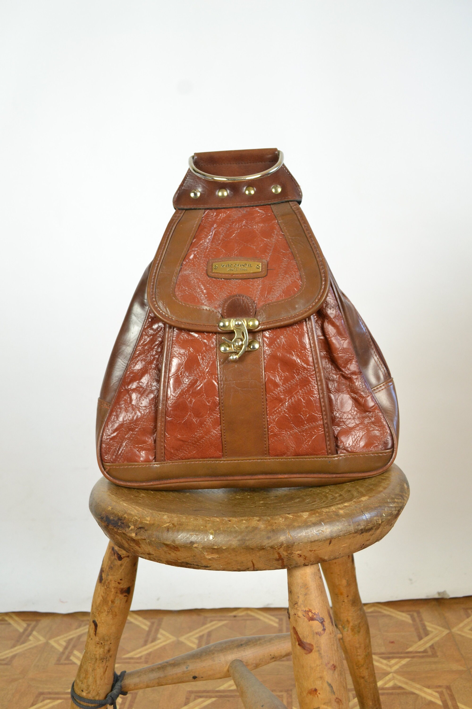 Triangle Shaped Leather Backpack Etsy