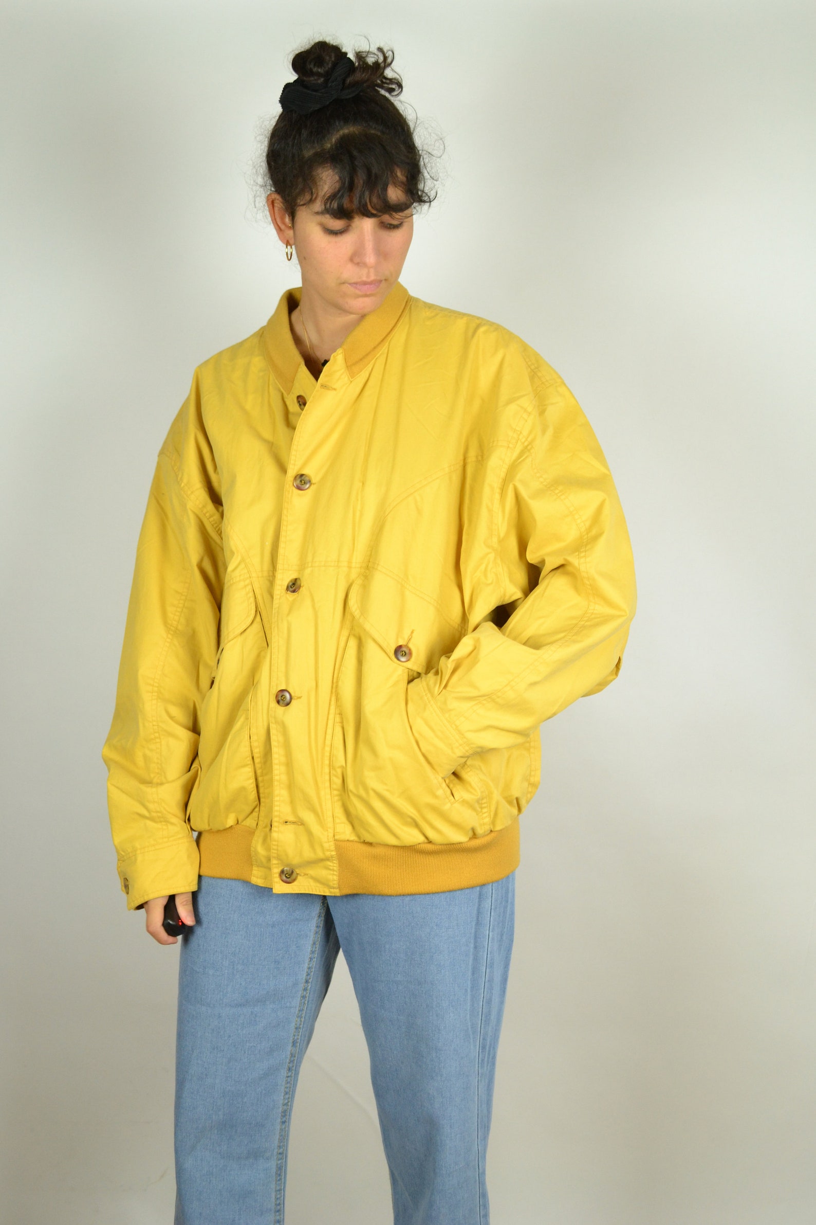 80s Yellow Bomber Jacket Padded Bomber Jacket Vintage Classic Etsy