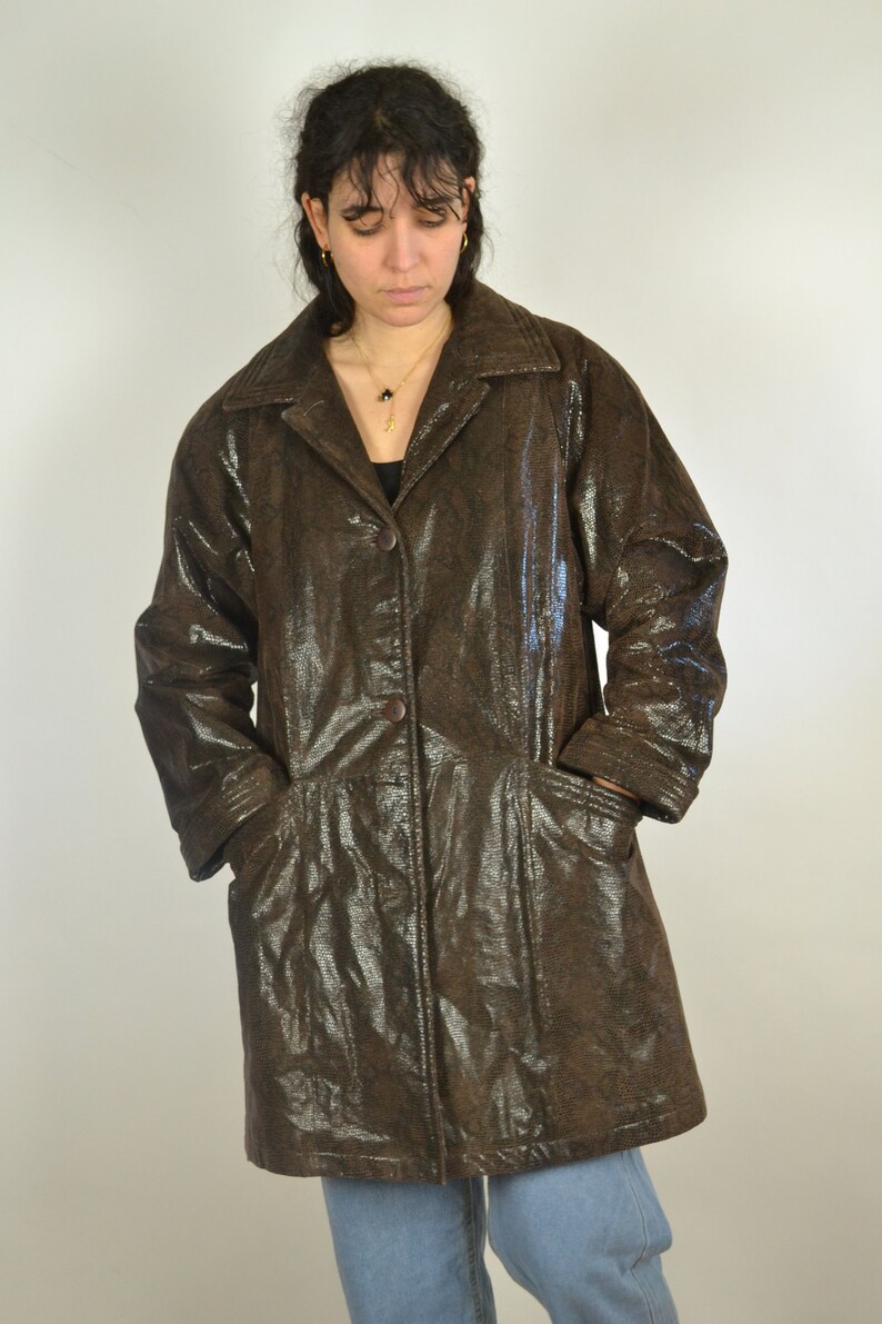 Faux Python Leather Jacket Women Patent Snake skin jacket Vintage 90s Women/'s jacket Medium M L Vintage 90s