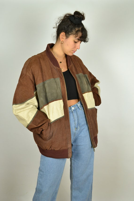 Suede Linen Jacket Vintage 70s Suede Bomber Coat B