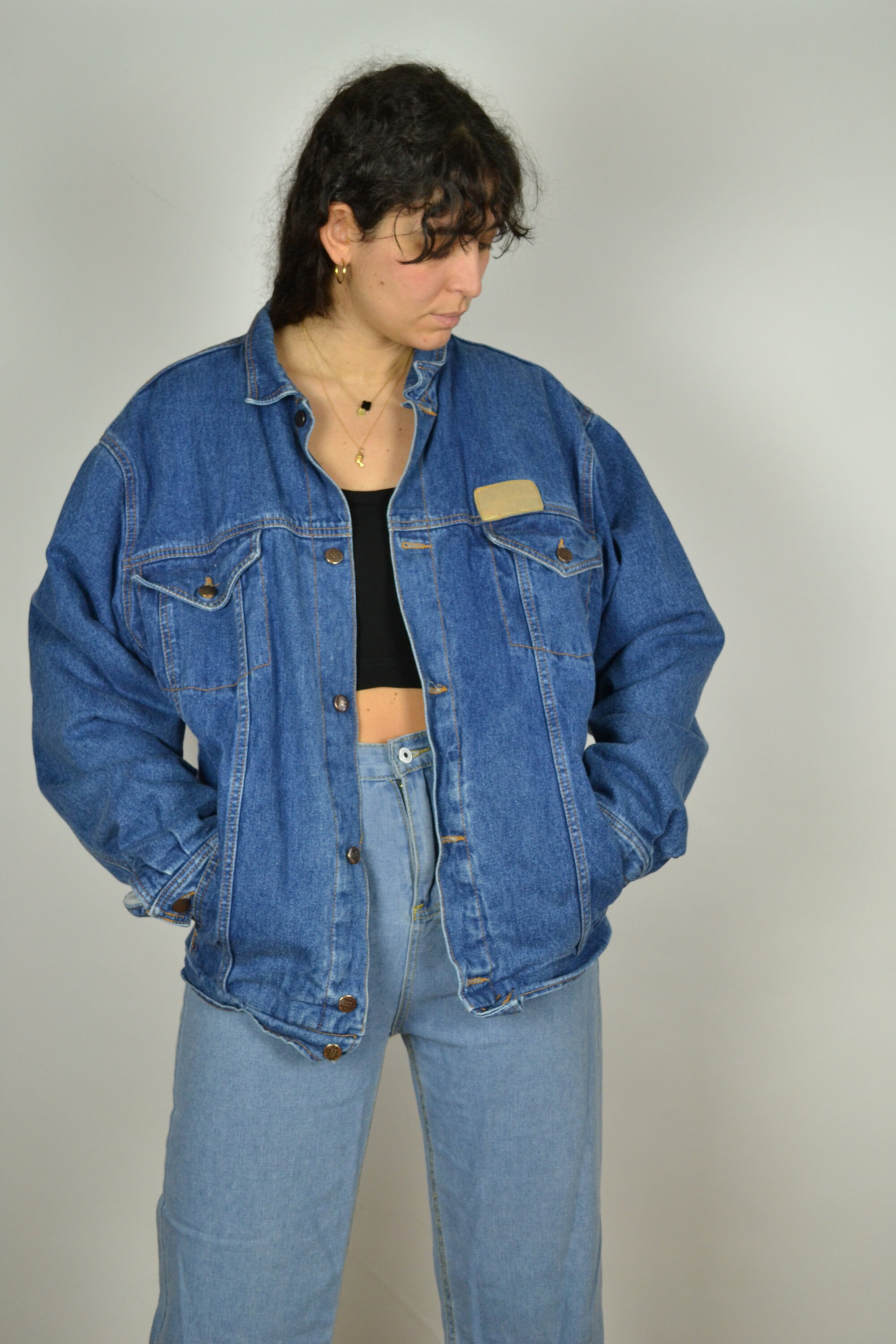 oversized denim bomber jacket