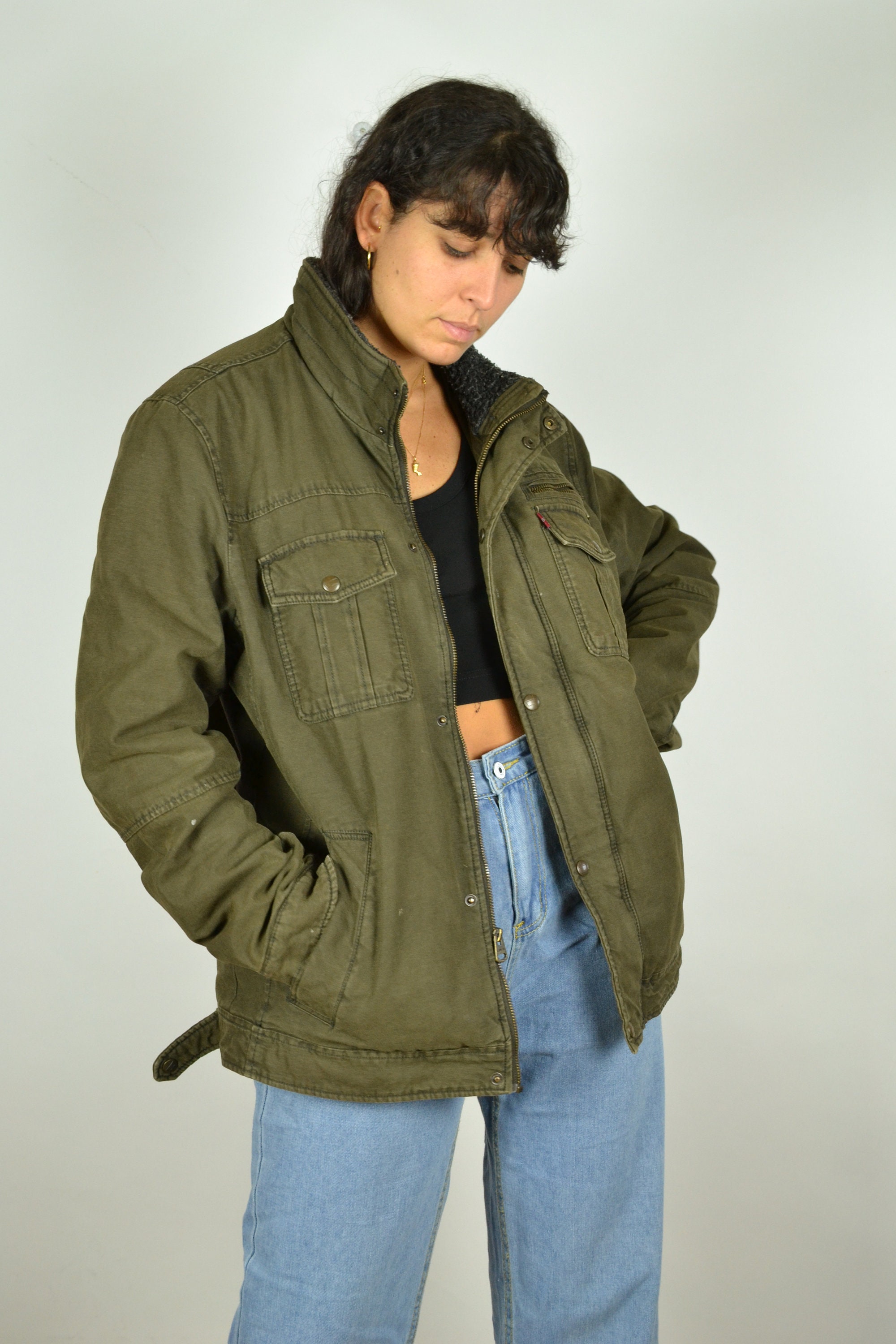 Levi's 90skhaki Lined Jacket Vintage Padded Faux Fur - Etsy