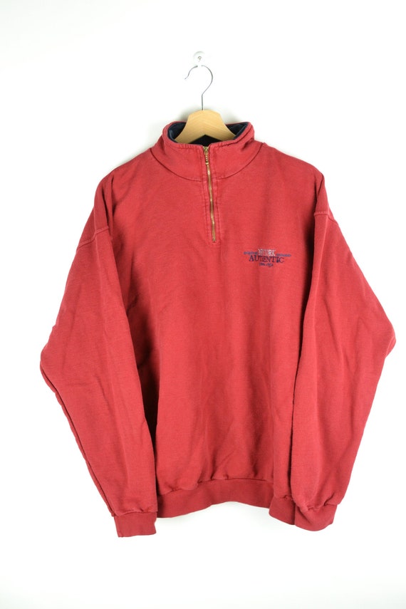 Half Zip Red Collared Sweatshirt Long Sleeves Polo