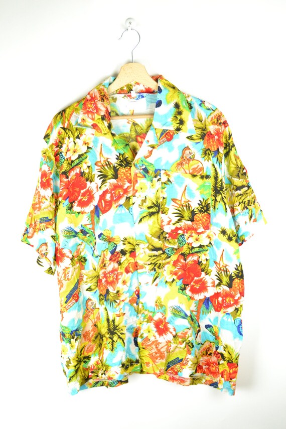 Vintage earth tone palm print shirt. /xl ... ^^^