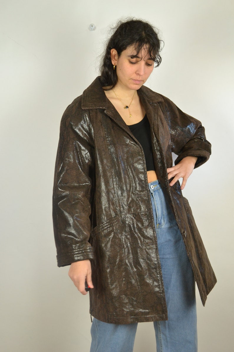 Faux Python Leather Jacket Women Patent Snake skin jacket Vintage 90s Women/'s jacket Medium M L Vintage 90s