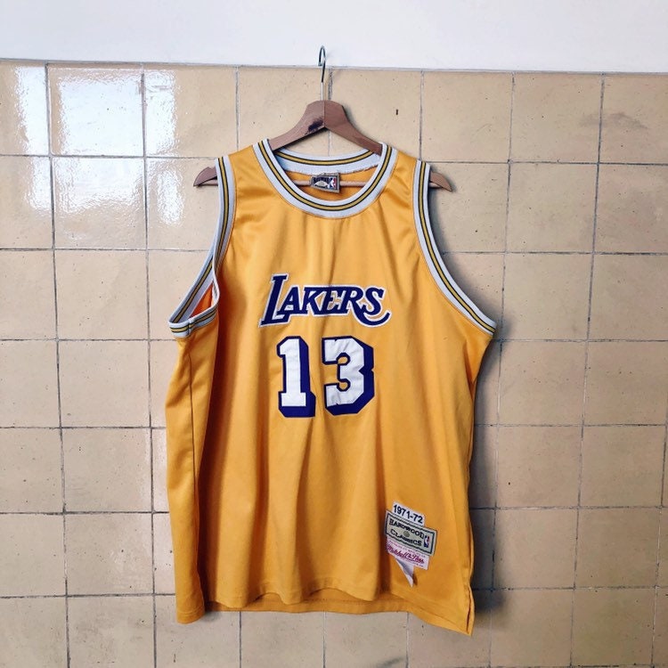 Retro Wilt Chamberlain #13 Los Angeles Lakers Basketball Trikot Genäht Lila 