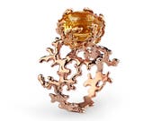 CORAL Citrine Engagement Ring, Statement Ring, Gold Citrine Ring, Rose Gold Engagement Ring, Large Citrine Ring