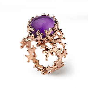CORAL Rose Gold Amethyst Ring, Natural Amethyst Ring, Rose Gold Ring Amethyst, Purple Amethyst Engagement Ring image 1