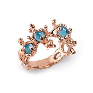BETWEEN the SEAWEEDS Swiss Blue Topaz Ring,Rose Gold Gemstone Ring, Unique Rose Gold Ring Band, Blue Topaz Engagement Ring image 2