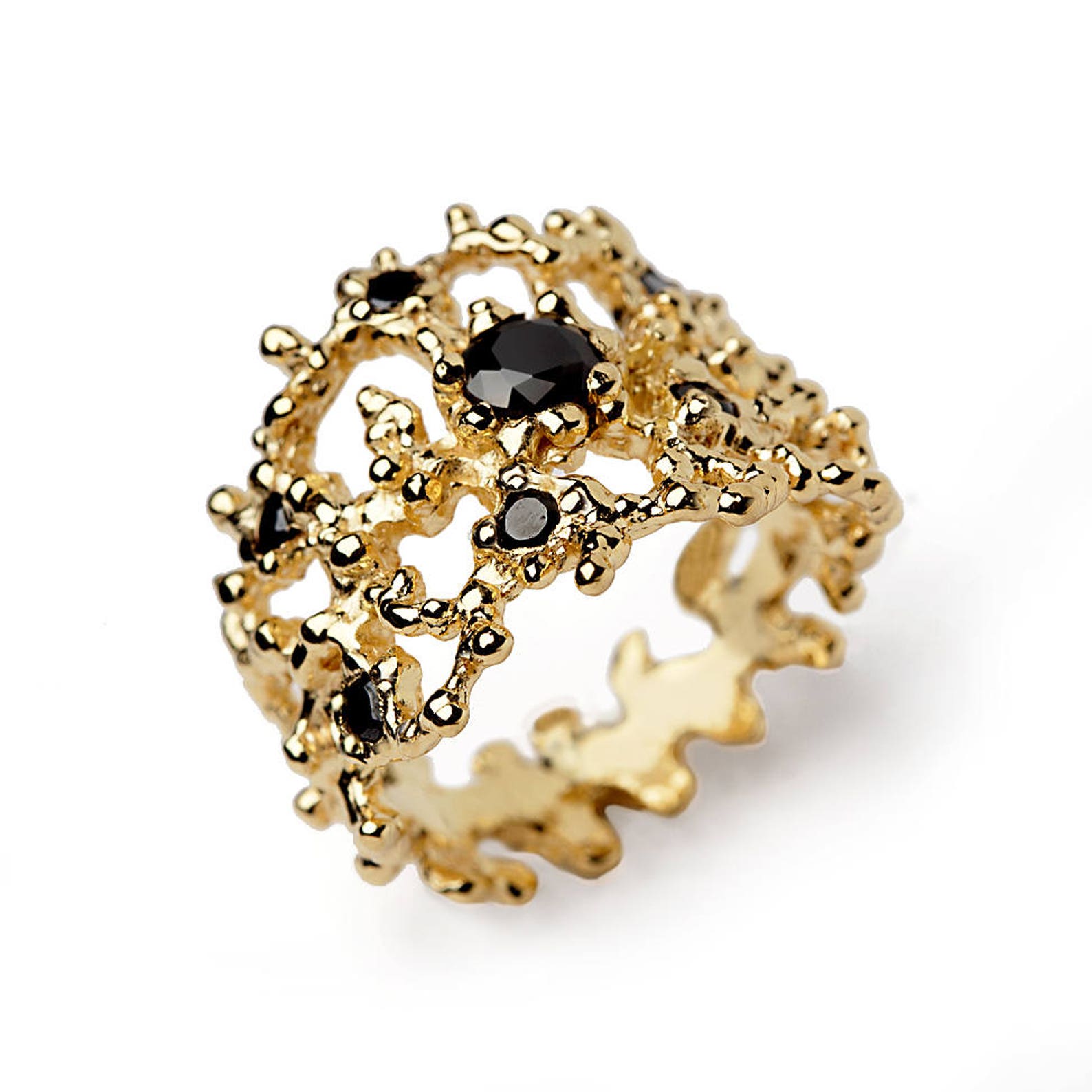 CORAL Black Gemstone Ring Black and Gold Ring Statement Etsy
