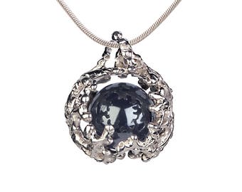 CORAL NEST Hematite Pendant Necklace, Hematite Stone Pendant, Sterling Silver Black Stone Necklace, Hematite Jewelry, Organic Pendant