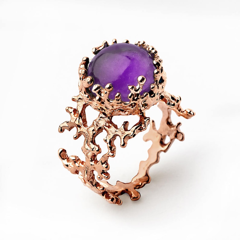 CORAL Rose Gold Amethyst Ring, Natural Amethyst Ring, Rose Gold Ring Amethyst, Purple Amethyst Engagement Ring image 2