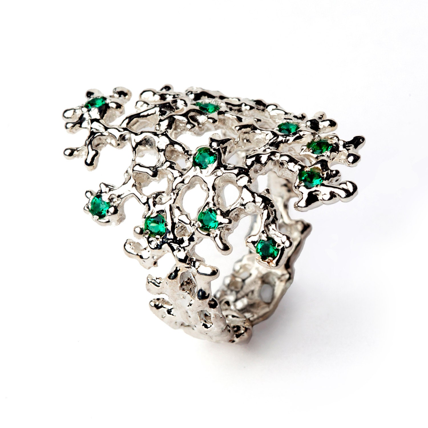 SEA SPRAY Sterling Silver Emerald Ring Gemstone Ring - Etsy