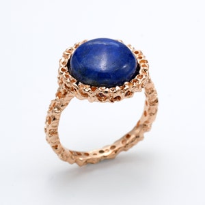 CORAL Blue Lapis Lazuli Ring, Natural Lapis Rose Gold Ring for Women, Boho Ring, Blue Gemstone Ring, Spiritual Healing, Statement Ring image 6
