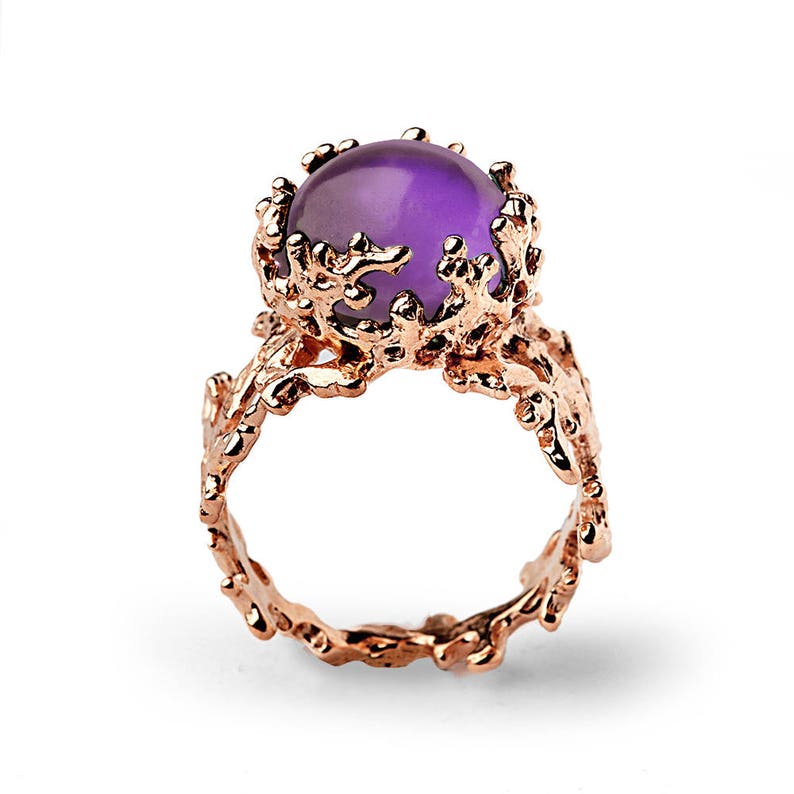 CORAL Rose Gold Amethyst Ring, Natural Amethyst Ring, Rose Gold Ring Amethyst, Purple Amethyst Engagement Ring image 4