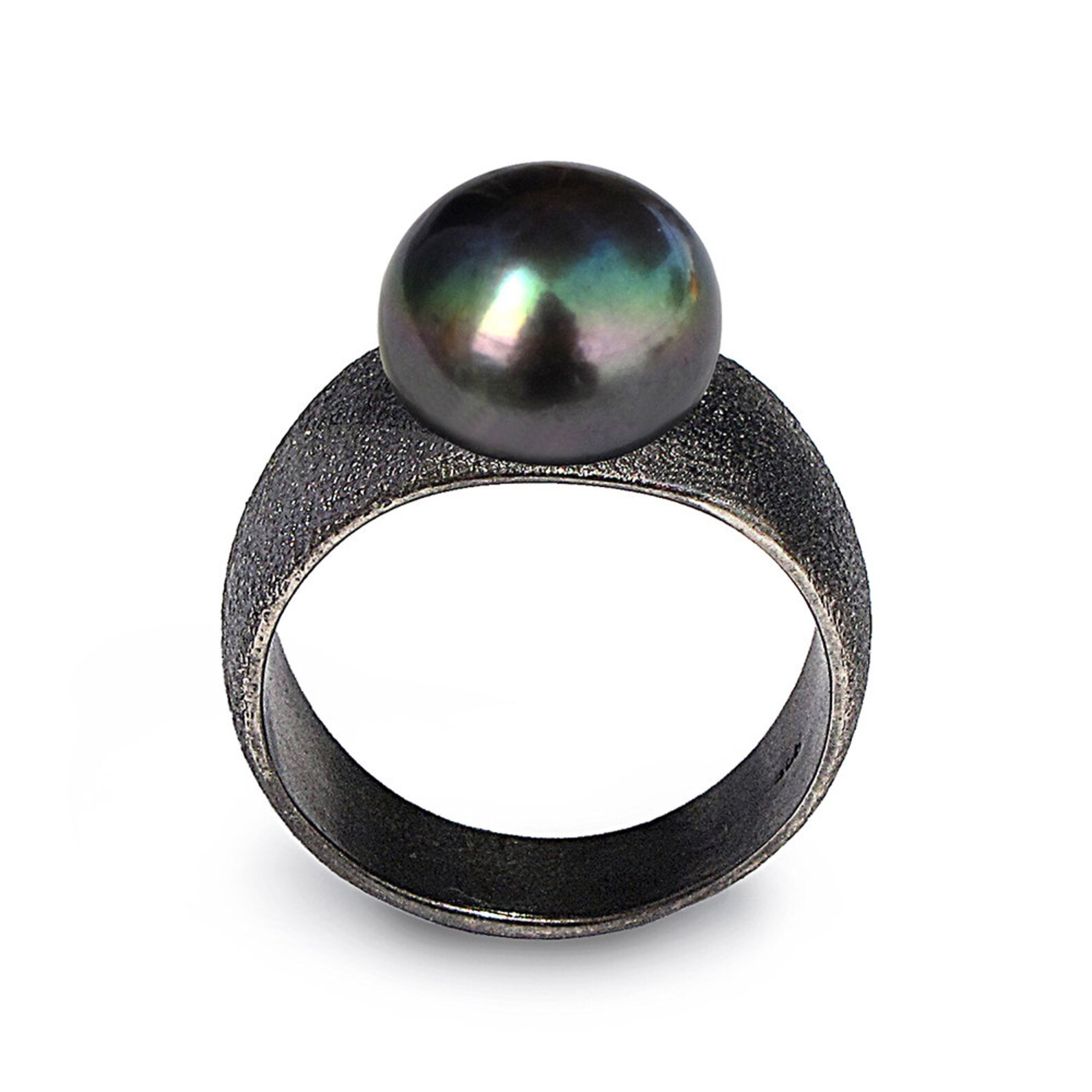 PURE BLACK Pearl Ring Black Ring Band Black Silver Ring Etsy