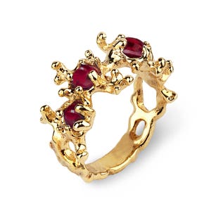 BETWEEN the Seaweeds Gold Ring, Yellow Gold Garnet Ring, Gold Gemstone Ring, Red Garnet Ring, Gold Organic Ring