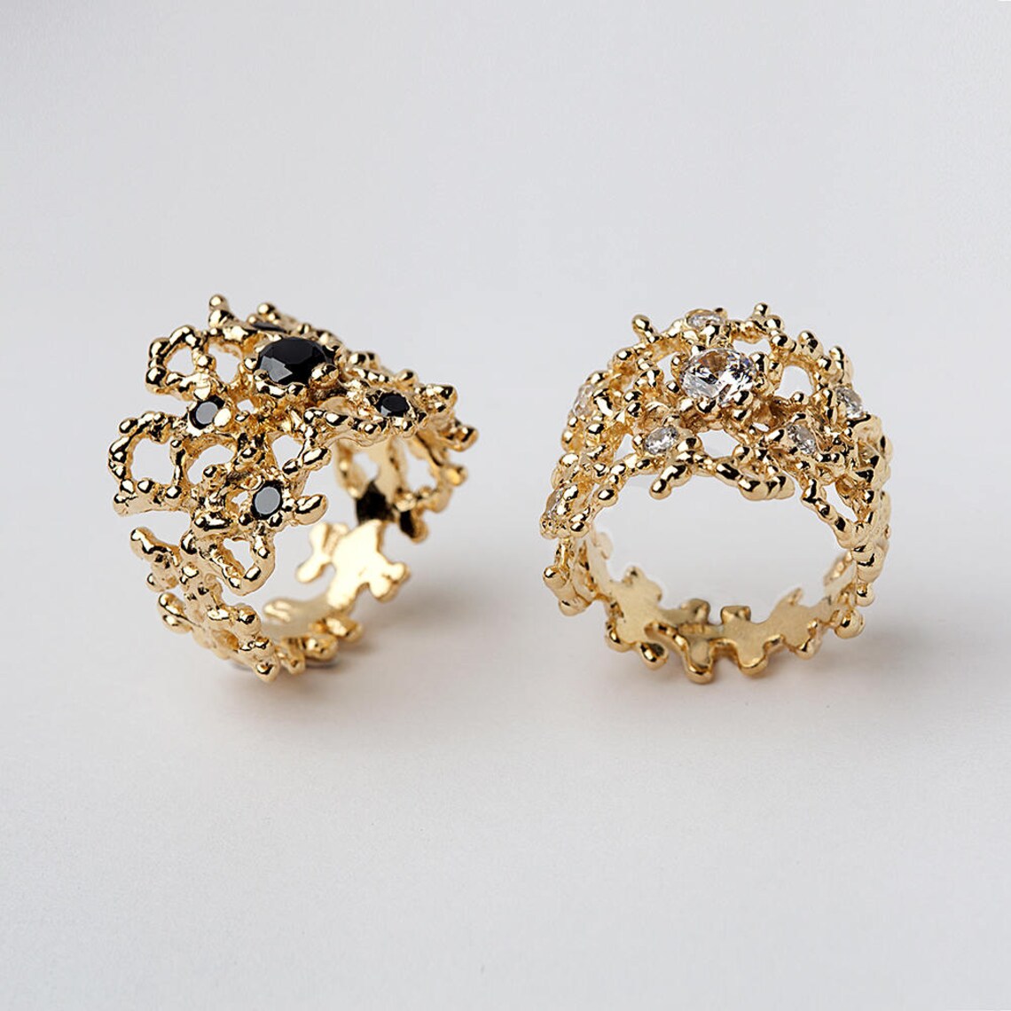 CORAL Black Gemstone Ring Black and Gold Ring Statement Etsy