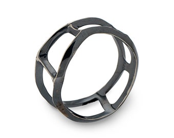 DANDY Oxidized Sterling Silver Mens Ring Band, Cool Mens Ring, Unique Black Mens Ring, Minimal Ring