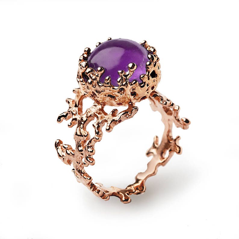 CORAL Rose Gold Amethyst Ring, Natural Amethyst Ring, Rose Gold Ring Amethyst, Purple Amethyst Engagement Ring image 3