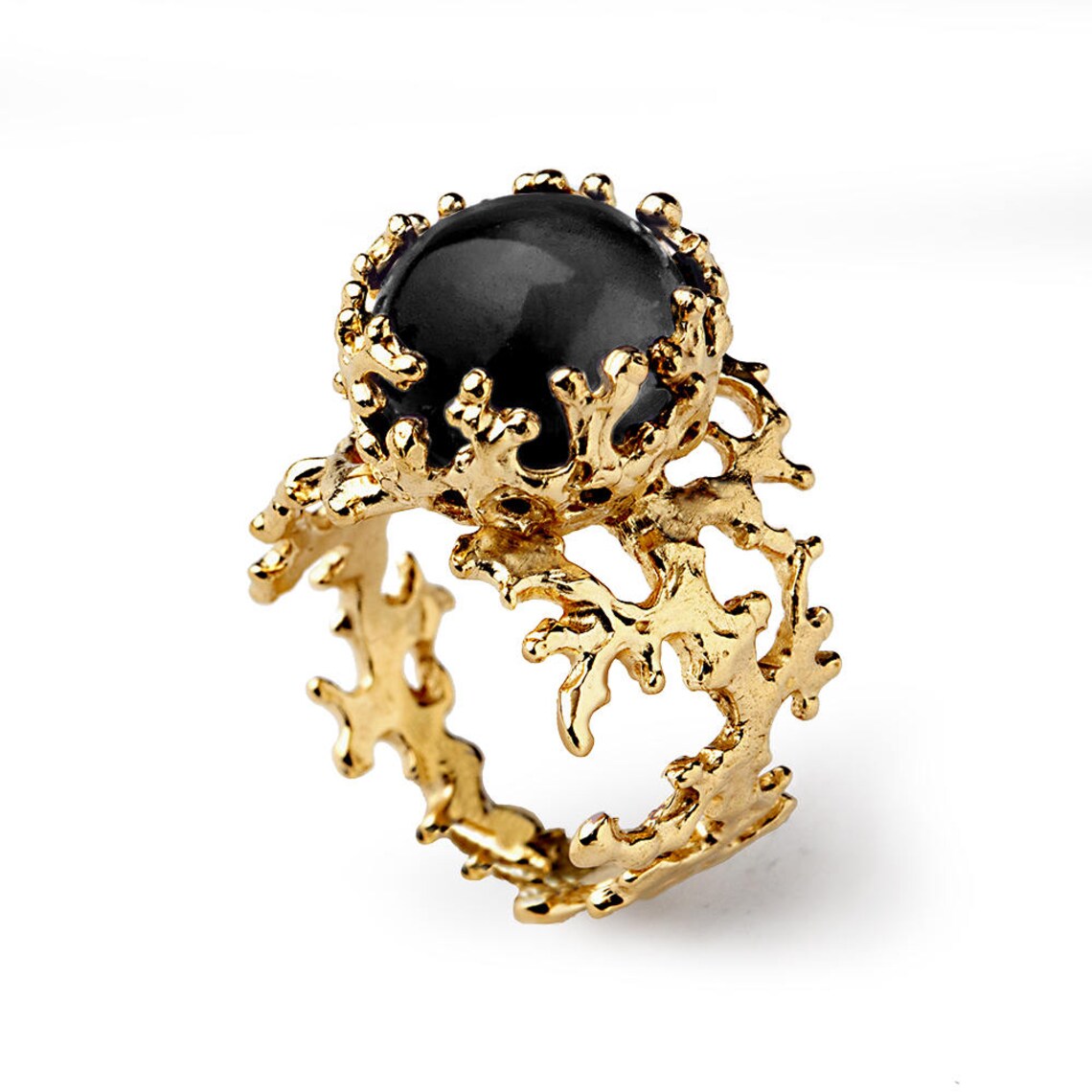 CORAL Black Onyx Ring Gold Onyx Ring Women's Onyx Ring Etsy
