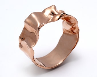 CRUMPLED Rose Gold Ring Band, Unique Wedding Band, Women's Rose Gold Wedding Band, Alternative Wedding Band