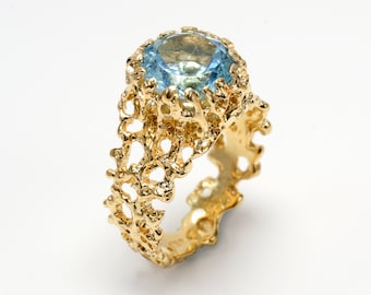 CORAL Sky Blue Topaz Engagement Ring, Statement Ring, Gold Blue Topaz Ring, Gold Gemstone Ring, Large Blue Topaz Ring