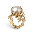 CORAL Gold Pearl Ring, Gold Pearl Engagement Ring, Gold Statement Ring, Unique Freshwater Pearl Ring product logo