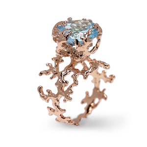 CORAL Sky Blue Topaz Engagement Ring Rose Gold Blue Topaz - Etsy