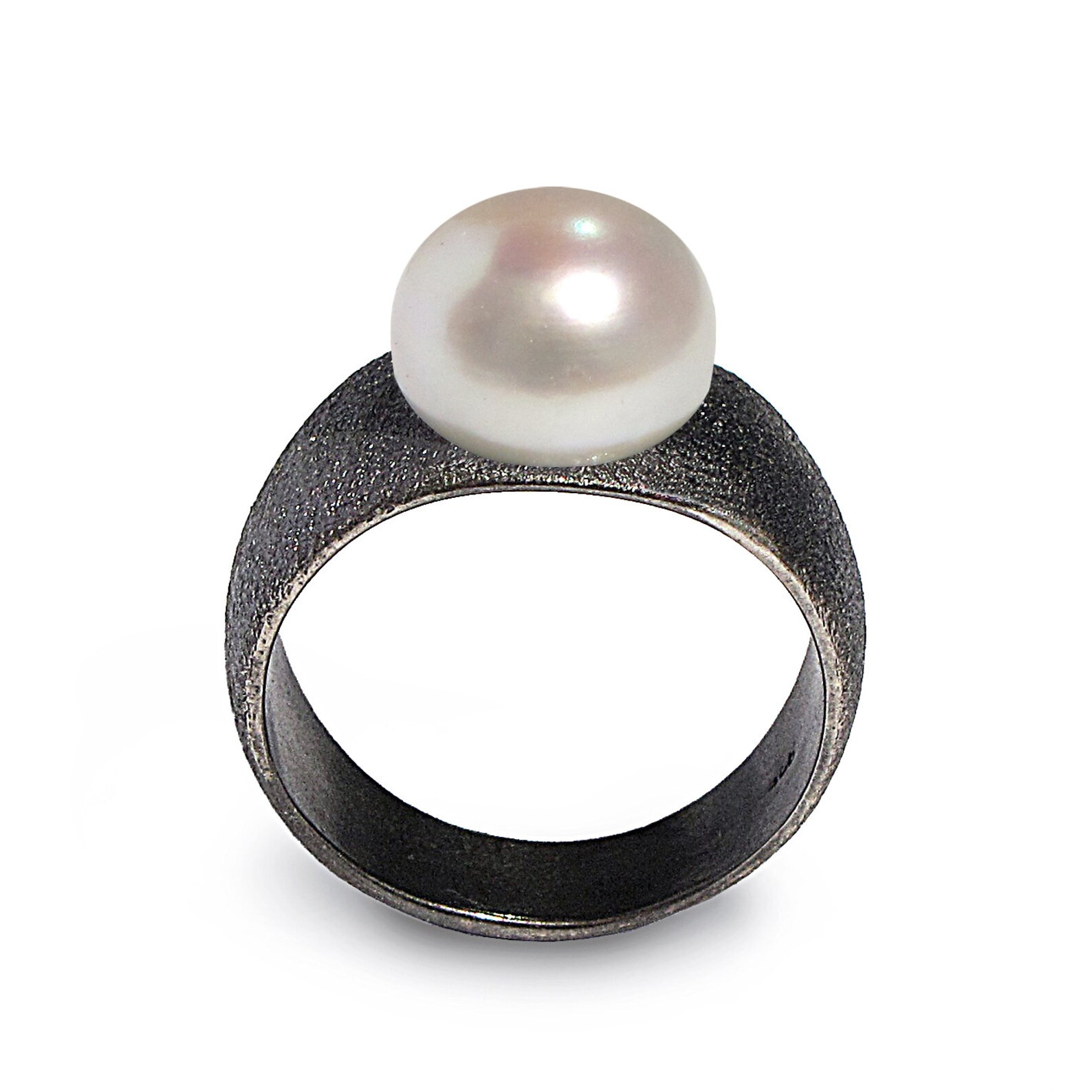 BLACK and WHITE Pearl Ring Black Ring Band Black Silver Etsy