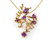 CORAL REEF Gold Amethyst Pendant Necklace, Stone Yellow Gold Pendant, Amethyst Necklace, Unique Gold Pendant Necklace Gold