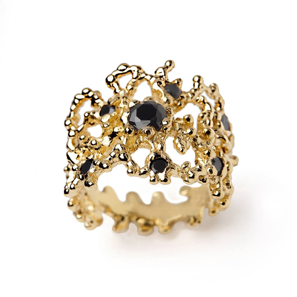 CORAL Black Gemstone Ring Black and Gold Ring Statement Etsy