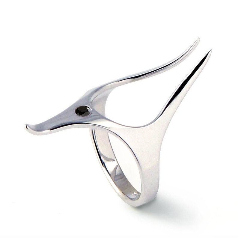 ANUBIS Unique Silver Ring, Alternative Engagement Ring, Silver Engagement Ring, Egyptian Ring, Italian Design by Arosha Black Cubic Zirconia