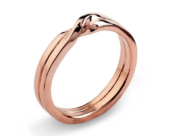 LOVE KNOT Ring, Rose Gold Wedding Band, Unique Mens Wedding Band Rose Gold, Womens Wedding Band, His and Hers Wedding Ring Gold