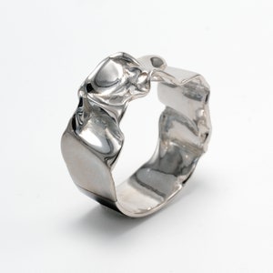 CRUMPLED sterling silver ring, unique silver ring, Sterling Silver Wedding Band, mens silver band, custom silver ring