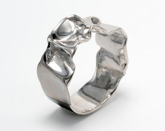 CRUMPLED sterling silver ring, unique silver ring, Sterling Silver Wedding Band, mens silver band, custom silver ring