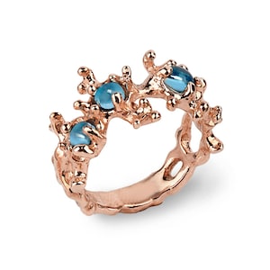 BETWEEN the SEAWEEDS Swiss Blue Topaz Ring,Rose Gold Gemstone Ring, Unique Rose Gold Ring Band, Blue Topaz Engagement Ring image 1