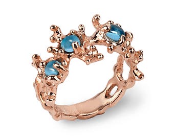 BETWEEN the SEAWEEDS Swiss Blue Topaz Ring,Rose Gold Gemstone Ring, Unique Rose Gold Ring Band, Blue Topaz Engagement Ring