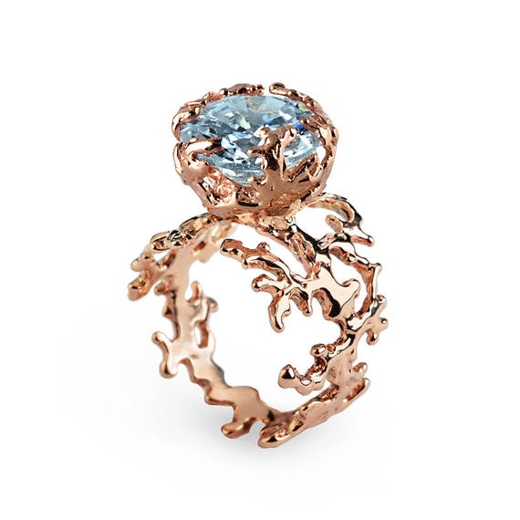 CORAL Blue Topaz Engagement Ring Rose Gold Blue Topaz Ring | Etsy