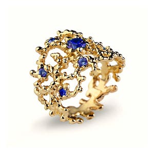 CORAL Blue Sapphire Ring Gold Sapphire Ring Statement Ring - Etsy