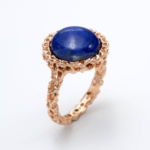 CORAL Blue Lapis Lazuli Ring, Natural Lapis Rose Gold Ring for Women, Boho Ring, Blue Gemstone Ring, Spiritual Healing, Statement Ring image 1