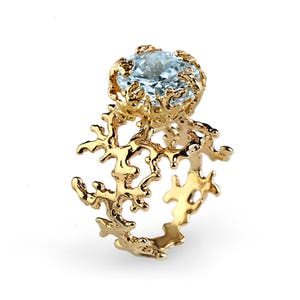 CORAL Sky Blue Topaz Engagement Ring, Statement Ring, Gold Blue Topaz ...