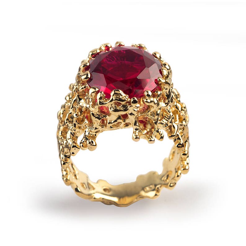 CORAL Gold Ruby Ring Gold Band Ruby Engagement Ring - Etsy
