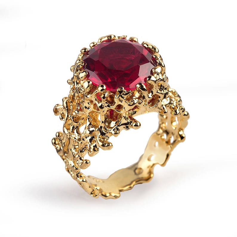 CORAL Gold Ruby Ring Gold Band Ruby Engagement Ring - Etsy