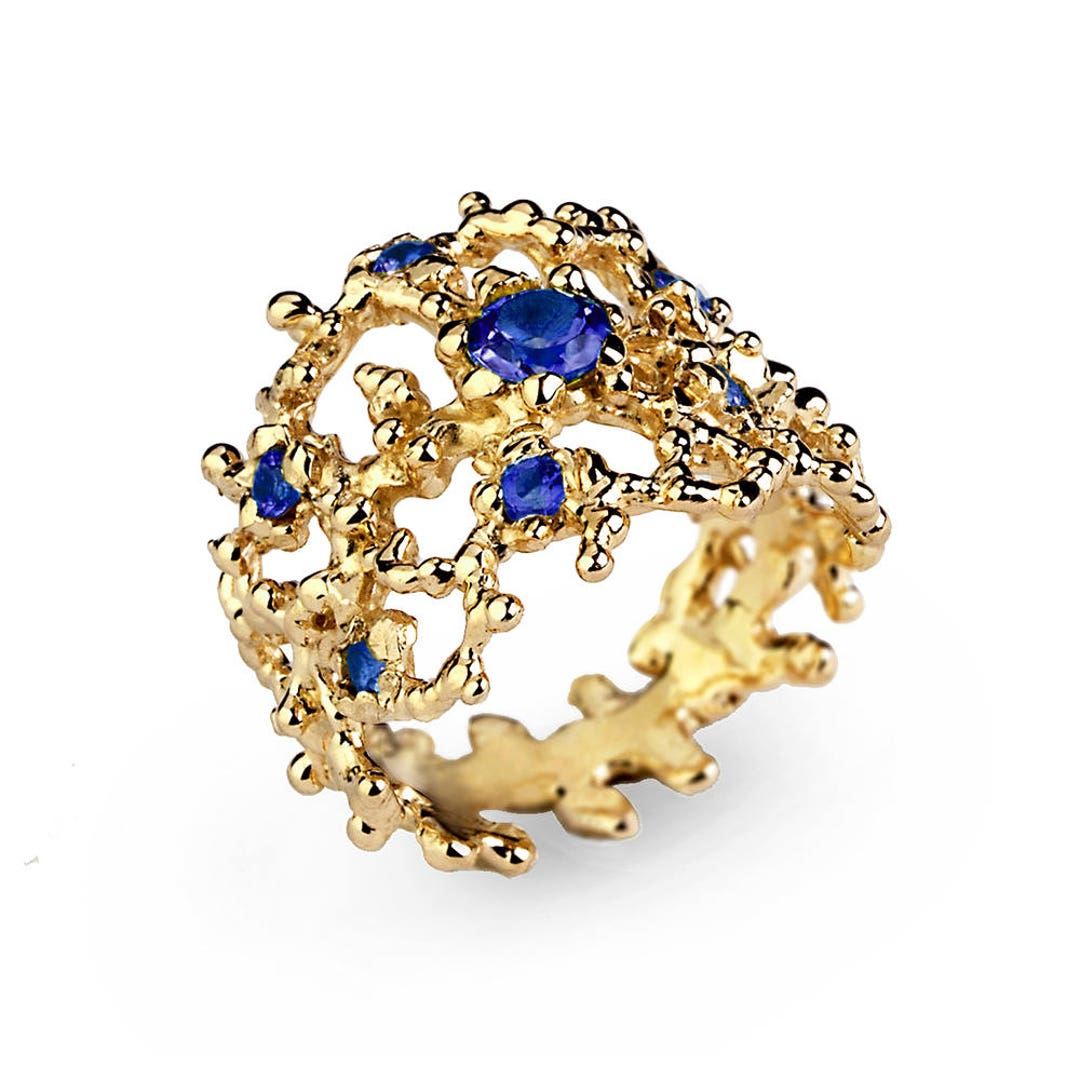 CORAL Blue Sapphire Ring Gold Sapphire Ring Gold Sapphire - Etsy