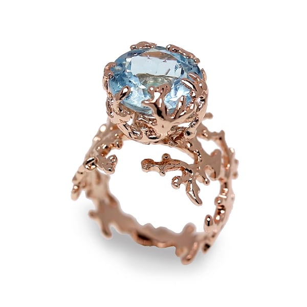 CORAL Sky Blue Topaz Engagement Ring, Rose Gold Blue Topaz Ring, Statement Ring, Rose Gold Ring, Rose Gold Engagement Ring